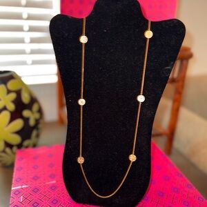 Tory Burch “Double T” logo Gold Necklace with Crystal Accents